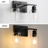 Jodauirt 2Lights Matte Black Bathroom Vanity Light Fixtures Matte Black Wall Sconces With Clear Glass Shades Farmhouse Modern