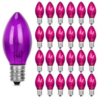 Agaphoton 25 Pack Purple Christmas Replacement Bulbs C7 Clear Purple Flame Replacement Bulbs For Outdoor String Light C7E12 C