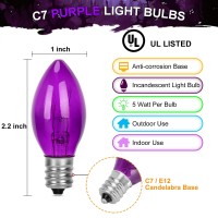 Agaphoton 25 Pack Purple Christmas Replacement Bulbs C7 Clear Purple Flame Replacement Bulbs For Outdoor String Light C7E12 C