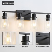 Jodauirt 4Lights Matte Black Bathroom Vanity Light Fixtures Matte Black Wall Sconces With Clear Glass Shades Farmhouse Modern