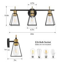 Hahzt Industrial Bathroom Vanity Lights 3Light Black And Gold Vintage Metal Cage Wall Sconce Rustic Farmhouse Wall Light Fix