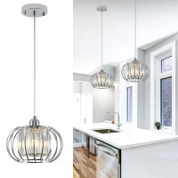 Xsdetu Modern Chrome Pendant Light Fixtures Mini Crystal Hanging Light Chandelier Metal Kitchen Island Lighting Adjustable Pe