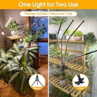 Wolezek Grow Lights For Indoor Plants Full Spectrum Led Grow Light With Adjustable Stand And Sturdy Clip 5Heads Plant Grow Li