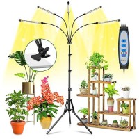 Wolezek Grow Lights For Indoor Plants Full Spectrum Led Grow Light With Adjustable Stand And Sturdy Clip 5Heads Plant Grow Li