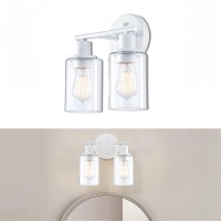 Wisbeam 2Light Bathroom Vanity Light White Bathroom Light Fixture With Clear Glass Shade Including E26 Medium Base Bulb Not I