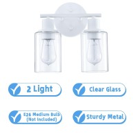 Wisbeam 2Light Bathroom Vanity Light White Bathroom Light Fixture With Clear Glass Shade Including E26 Medium Base Bulb Not I