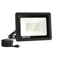 1 Pack 100W Led Flood Light Outdoor 10000Lm Super Bright Led Work Light With 59Ft Plug Ip65 Waterproof 6000K Daylight White O