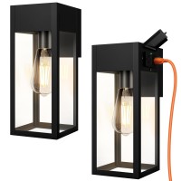 Vdkk Outdoor Wall Sconce, 2 Pack Waterproof Exterior Wall Lantern Light Fixtures, Anti-Rust Matte Black Porch Light With Clear Glass & E26 Sockets For Patio Doorway Garage, One Light With Gfci Outlet