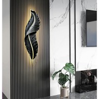 Qufute Led Sconces Wall Lighting Black Feather Wall Light Modern Dimmable Wall Sconce Lights Mid Century Elegant Wall Lamp Creative Unique Resin Design For Bedroom Living Room Hallway