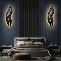 Qufute Led Sconces Wall Lighting Black Feather Wall Light Modern Dimmable Wall Sconce Lights Mid Century Elegant Wall Lamp Creative Unique Resin Design For Bedroom Living Room Hallway