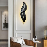 Qufute Led Sconces Wall Lighting Black Feather Wall Light Modern Dimmable Wall Sconce Lights Mid Century Elegant Wall Lamp Creative Unique Resin Design For Bedroom Living Room Hallway