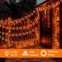 Hugsvik Big Eyeball Solar Orange Halloween Lights 26Ft 40 Led Solar Halloween Lights String With 8 Modes Waterproof Solar Hall