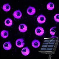 Hugsvik 40 Led Big Eyeball Solar Purple Halloween Lights 8 Modes Solar Halloween String Lights For Halloween Decorations Water