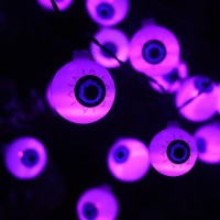 Hugsvik 40 Led Big Eyeball Solar Purple Halloween Lights 8 Modes Solar Halloween String Lights For Halloween Decorations Water