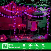 Hugsvik 40 Led Big Eyeball Solar Purple Halloween Lights 8 Modes Solar Halloween String Lights For Halloween Decorations Water