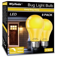 Wiyifada Led Bug Light Bulbs Outdoor 8 Packdimmable 9W Amber Yellow Bug Light Bulbs Replace Up To 60W A19 Bug Lights For Outsi