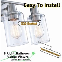 Wisbeam Brushed Nickel Bathroom Vanity Light 3 Light Bathroom Light Fixtures Over Mirro With Clear Glass Shade Including E26 Me