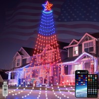 Outdoor Memorial Day Decorations July 4Th Patriotic Star String Light Remote App Control 10Ft 305Led Waterfall Tree Light Rgb Color Changing Waterproof Twinkle Fairy Light 10 Mode Timer Music Sync