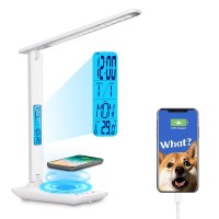 Wanjiaone Multifunctional Led Desk Lamp With Wireless Charger Usb Charging Port Clock Phone Holder Desk Lamps For Home Office Ey