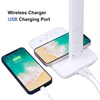 Wanjiaone Multifunctional Led Desk Lamp With Wireless Charger Usb Charging Port Clock Phone Holder Desk Lamps For Home Office Ey