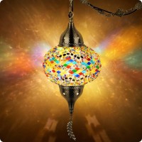 Yarradecor Turkish Moroccan Pendant Hanging Light With 15Foot Cord Exquisite Tiffany Style Mosaic Ceiling Lamp For Bedroom