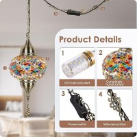 Yarradecor Turkish Moroccan Pendant Hanging Light With 15Foot Cord Exquisite Tiffany Style Mosaic Ceiling Lamp For Bedroom