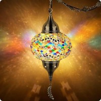 Yarradecor Turkish Moroccan Pendant Hanging Light With 15Foot Cord Exquisite Tiffany Style Mosaic Ceiling Lamp For Bedroom