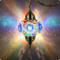 Yarradecor Turkish Moroccan Pendant Hanging Light With 15Foot Cord Exquisite Tiffany Style Mosaic Ceiling Lamp For Bedroom