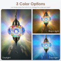 Yarradecor Turkish Moroccan Pendant Hanging Light With 15Foot Cord Exquisite Tiffany Style Mosaic Ceiling Lamp For Bedroom