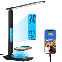 Wanjiaone Multifunctional Led Desk Lamp With Wireless Charger Usb Charging Port Clock Phone Holder Desk Lamps For Home Office Ey