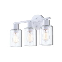 Wisbeam 3Light Bathroom Vanity Wall Light White Bathroom Light Fixtures Over Mirror With Clear Glass Shade Including E26 Mediu