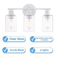 Wisbeam 3Light Bathroom Vanity Wall Light White Bathroom Light Fixtures Over Mirror With Clear Glass Shade Including E26 Mediu