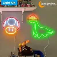 Ipuppy Mushroom Dinosaur Neon Sign Cute Mushroom Dinosaur Neon Light For Bedroom Decor Kids Birthday Gifts Neon Night Light