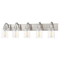 Emliviar 5Light Bathroom Vanity Light Fixture 37 Bath Wall Light Fixtures In Brushed Nickel Finish With Clear Glass Yce237B