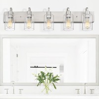 Emliviar 5Light Bathroom Vanity Light Fixture 37 Bath Wall Light Fixtures In Brushed Nickel Finish With Clear Glass Yce237B