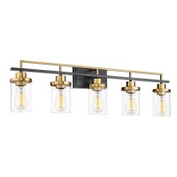 Emliviar 36 Inch 5Light Bathroom Light Fixtures With Clear Glass Shade Modern Vanity Lights Over Mirror For Bathroom Bedroom