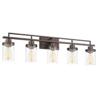 Emliviar 5Light Rustic Vanity Light Fixture For Bathroom 36 Farmhouse Bathroom Wall Lighting Oil Rubbed Bronze Finish With