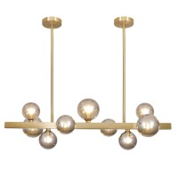 Bokt Mid Century Modern Linear Pendant Light 9-Lights Smoke Gray Glass Globe Chandelier Light Fixture Brass Linear Chandelier Brushed Gold Kitchen Island Pendant Lighting