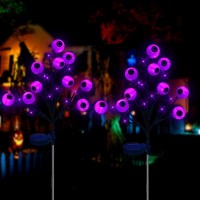 Ohwewant 2 Packs Eyeball Solar Halloween Pathway Lights Purple Halloween Stake Lights For Outdoor Halloween Decorations Waterp