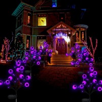 Ohwewant 2 Packs Eyeball Solar Halloween Pathway Lights Purple Halloween Stake Lights For Outdoor Halloween Decorations Waterp