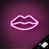 Ganrami Pink Lips Room Decor Usb Battary Powered Pink Neon Sign Pink Girls Room Decor Birthday Decorations For Girls Pink