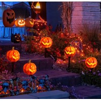 Nightgring 4 Pack Halloween Pumpkin Pathway Solar Lights Orange Yard Stake String Lights Halloween Outdoor Decorations Waterp