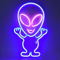 Neon Sign, Pink And Blue Led Alien Neon Light Usb Powered Decorative Night Lamp Light Up Sign Innovative Gift For Home Bar Gaming Room