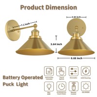 Lumiman Gold Battery Operated Wall Sconce Set Of 2 Vintage Wall Lights Wireless 270Rotate Head Dimmable 12 Rgb Battery Powere