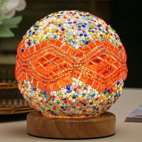 Haidoliang Turkish Table Lamp D47 X H52Mosaic Glass Lamps With Wooden Base Baroque Tiffany Bedside Lamps Usb Power Su