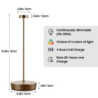 Sikevht Cordless Led Table Lamp Rechargeable Battery Desk Lamps 3 Color Stepless Dimmable Metal Battery Table Lamps Portable T