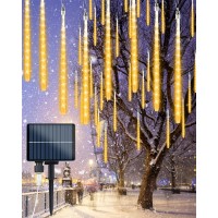 20 Tubes Solar Meteor Shower Icicle Lights 480 Led Raindrop Lights With Timer Function Cascading Lights Falling Rain Lights For Holiday Party Christmas Decorations (Warm White)