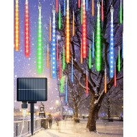 20 Tubes Solar Meteor Shower Icicle Lights 480 Led Raindrop Lights With Timer Function Cascading Lights Falling Rain Lights For Holiday Party Christmas Decorations (Multicolor)