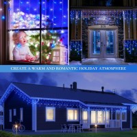 Oopswow Icicle Lights Outdoor,16.5Ft 200 Led Curtain Fairy Lights,40 Drops 8 Modes With Timer Icicle Star Lights,Hanging Led String Lights For Backdrop,Wedding,Party,Christmas Decorations,Blue&White