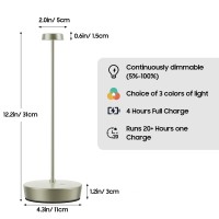 Sikevht 2Pack Cordless Led Table Lamp Rechargeable Battery Desk Lamps 3 Color Stepless Dimmable Metal Battery Table Lamps Port